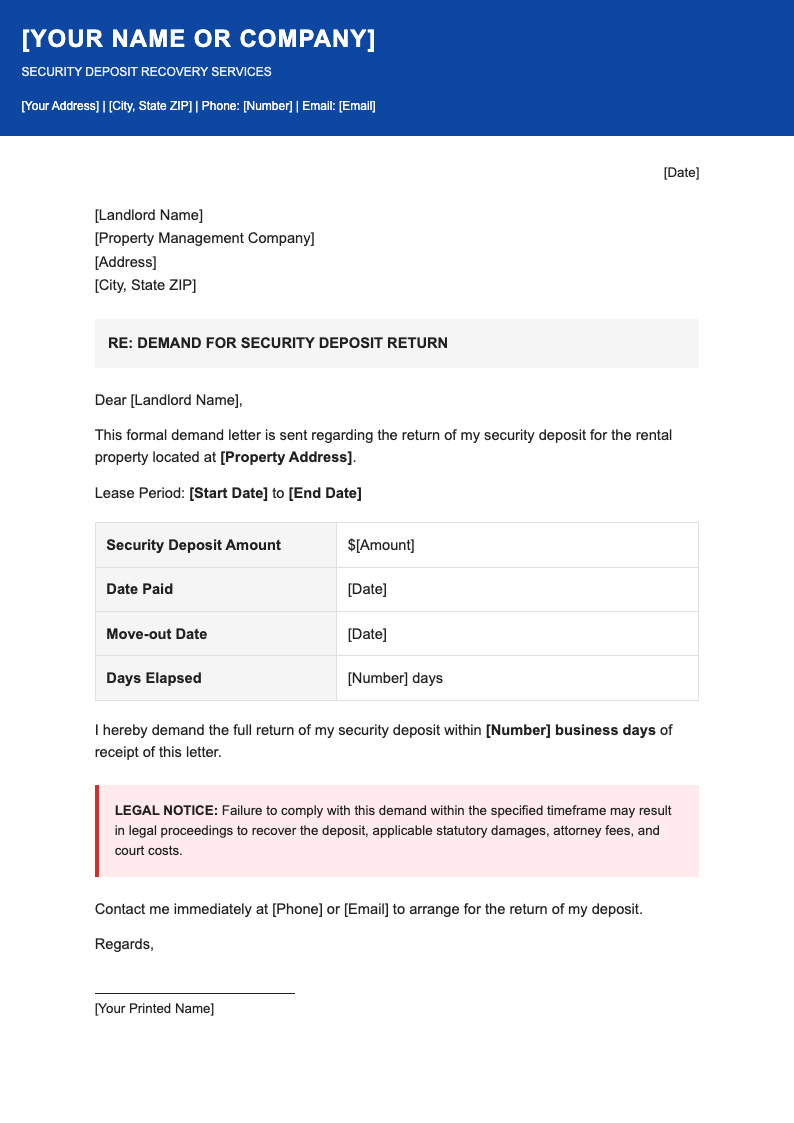 Corporate formal demand letter